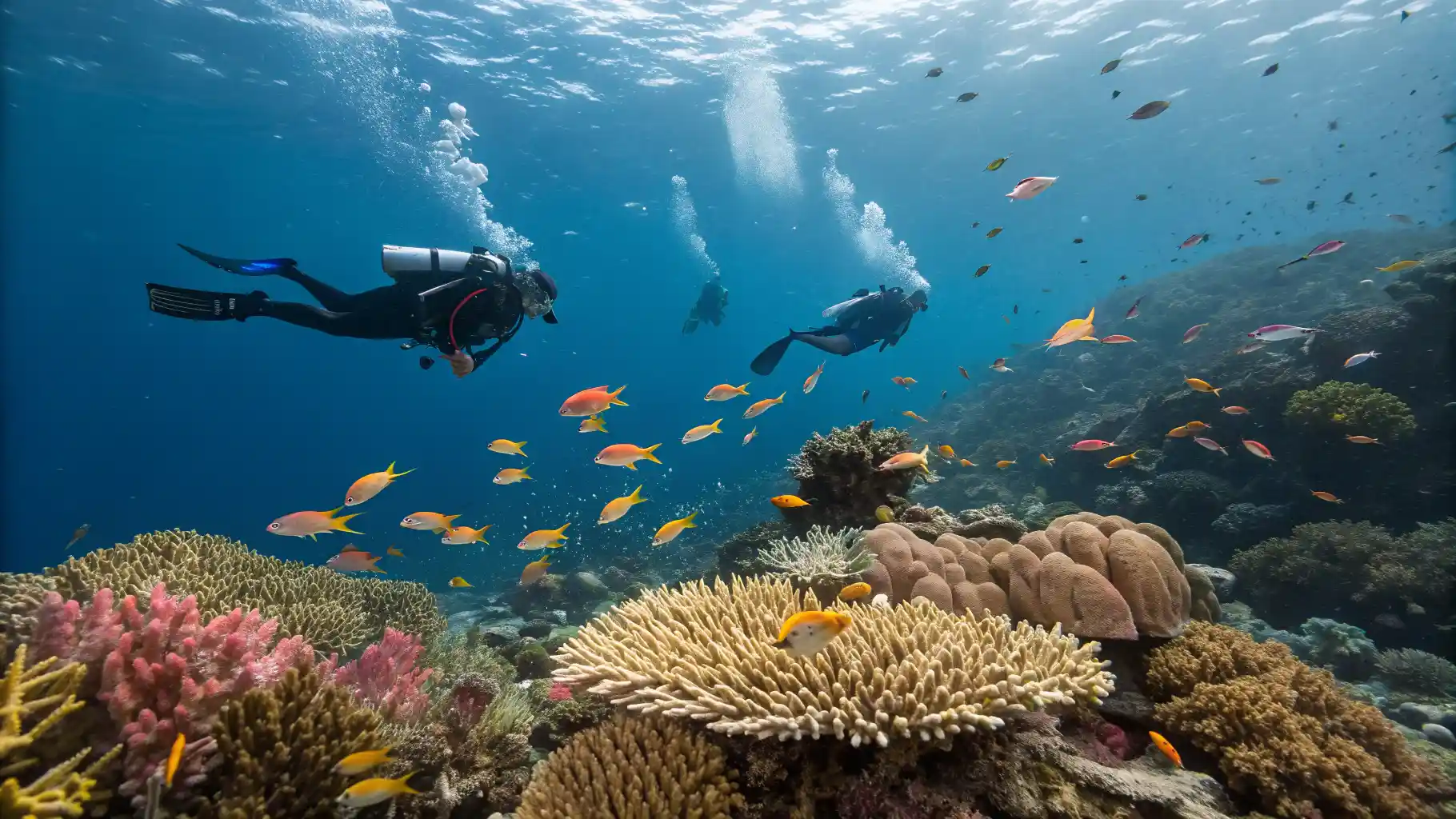 Group of divers exploring vibrant coral garden | Labuan Bajo Diving